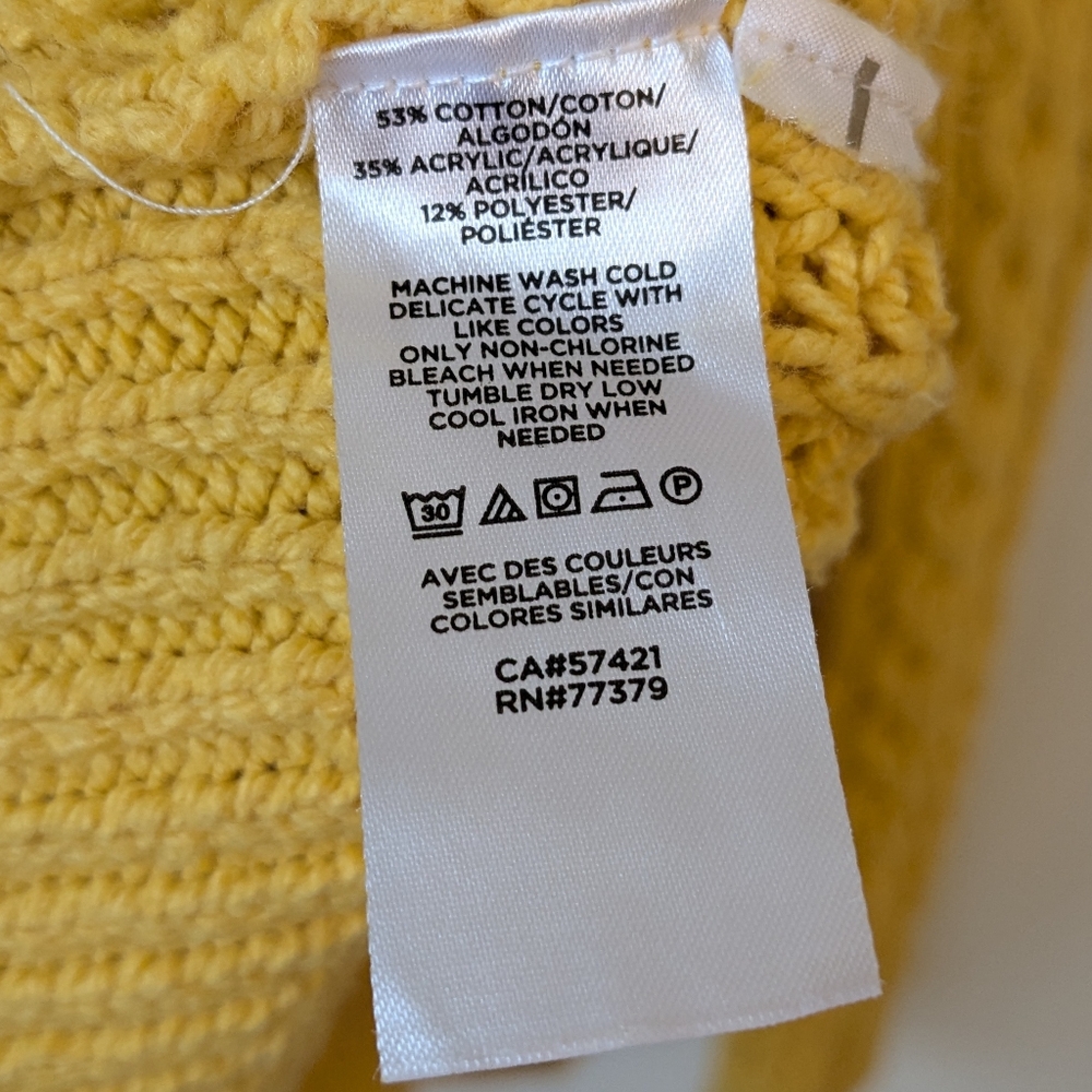 Ann Taylor 2022 Mustard Yellow Women's Cotton Blend Fisherman Cable Knit Sweater - Picture 6 of 7